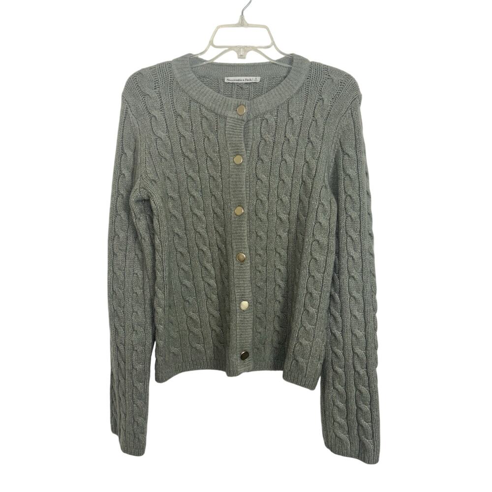 Abercrombie Fitch Fisherman Green Cable Knit Button Cardigan Small Wool Blend